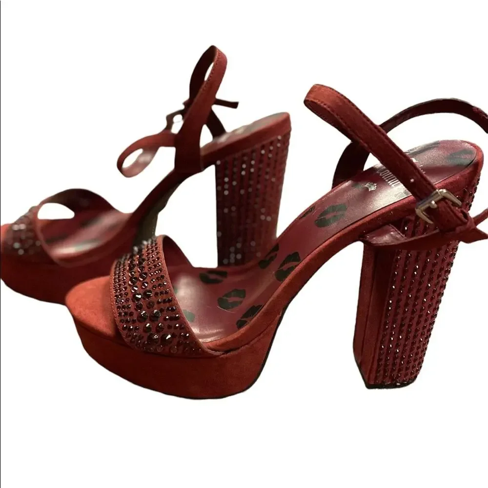 Juicy Couture Womens Size 10 Burgundy Bejeweled Platform Heels 5 1/2